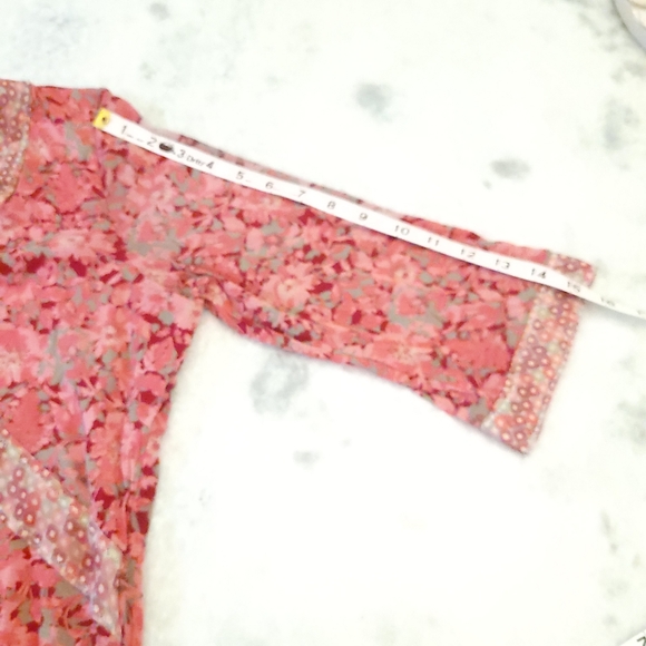 JH Collectibles Women's Large Nylon Mesh Stretch 3/4 Sleeves V-Neck Pink Gray - Picture 14 of 15